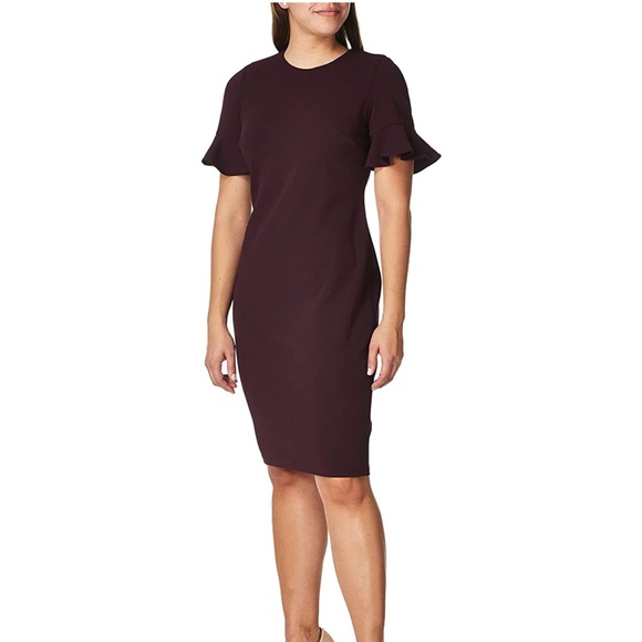 Calvin Klein Short Flutter Sleeve Exposed Zipper Sheath Dress plum purple - Picture 2 of 7